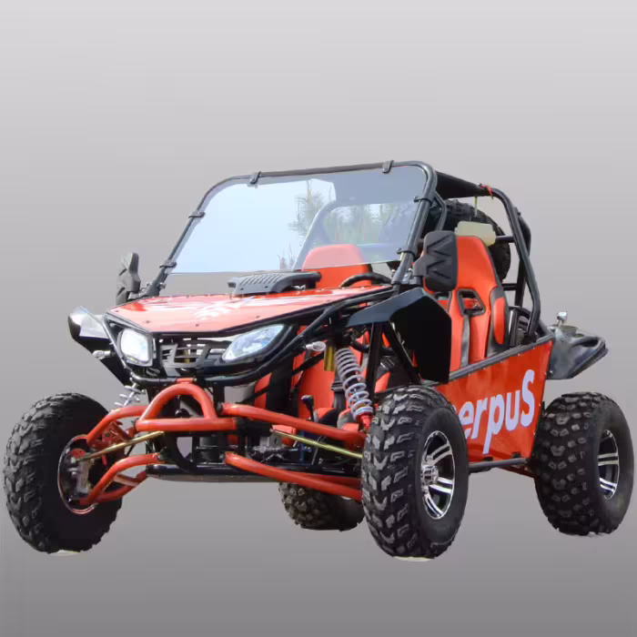 Buggy todoterreno rojo con jaula antivuelco