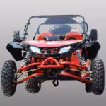 Red off-road go-kart front view with roll cage