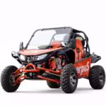 Orange off-road dune buggy with roll cage