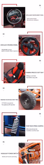 YKF-KA09 go-kart features showcase with six detailed components