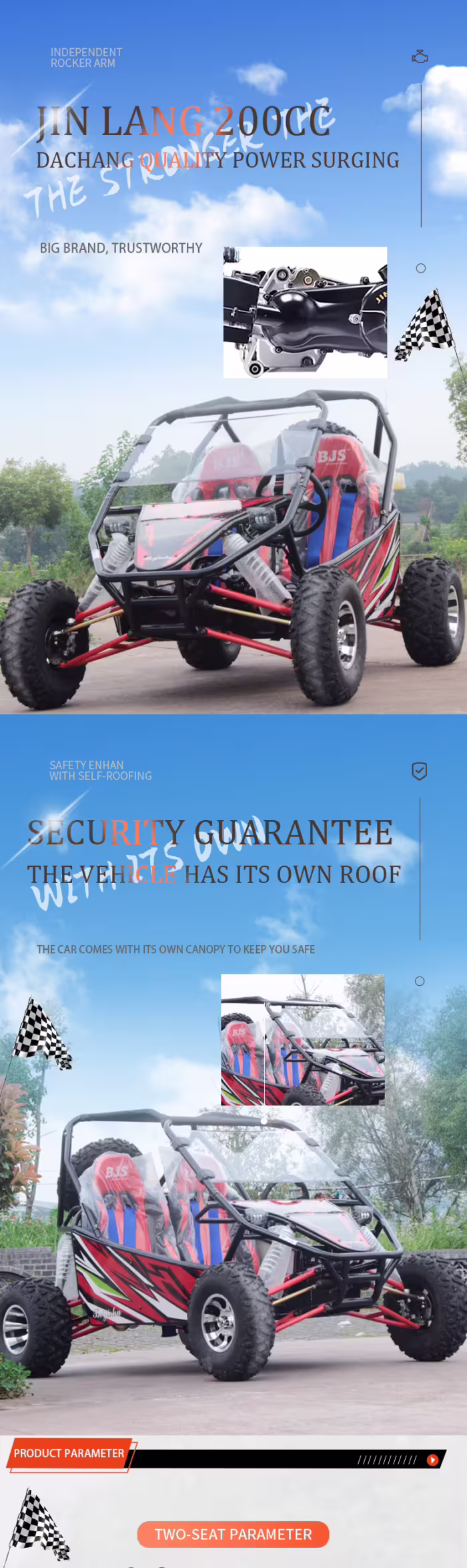 Buggy todoterreno Jin Lang de 200 cc con jaula antivuelco
