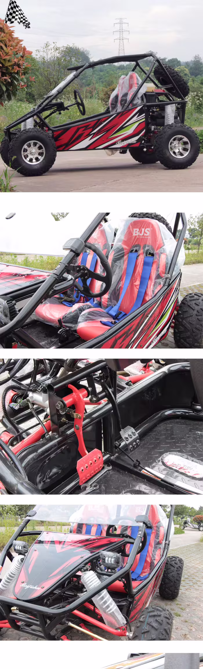 Kart todoterreno con jaula antivuelco y asientos de competición.