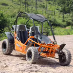 Orange off-road dune buggy with black roll cage