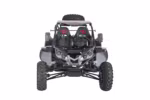 Front view of black and silver off-road dune buggy with dual seats