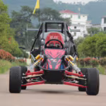 Red and black off-road go-kart with roll cage