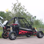 Black and red off-road go-kart with roll cage