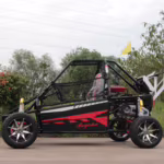 Black and red off-road go-kart with roll cage