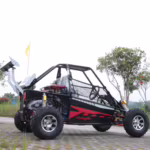 Black and red off-road dune buggy with roll cage