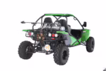 Green off-road dune buggy rear view with roll cage