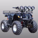 Black ATV with four auxiliary lights and rear rack