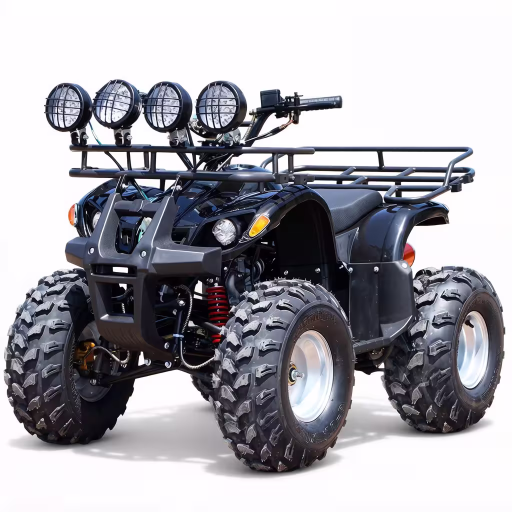 YKF-LB01 125cc youth atv black kids quad with four spotlights and front rack