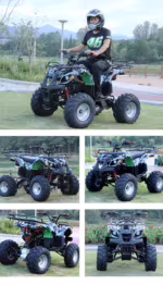 Rider on camouflage ATV quad bike outdoors
