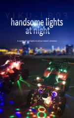 Two ATVs with colorful LED lights at night