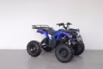 Blue ATV quad bike with rear rack