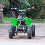 Green electric mini quad bike rear view