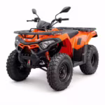 Orange and black ATV quad bike with front rack