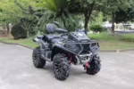 Black Loncin ATV with front bumper and winch parked outdoors