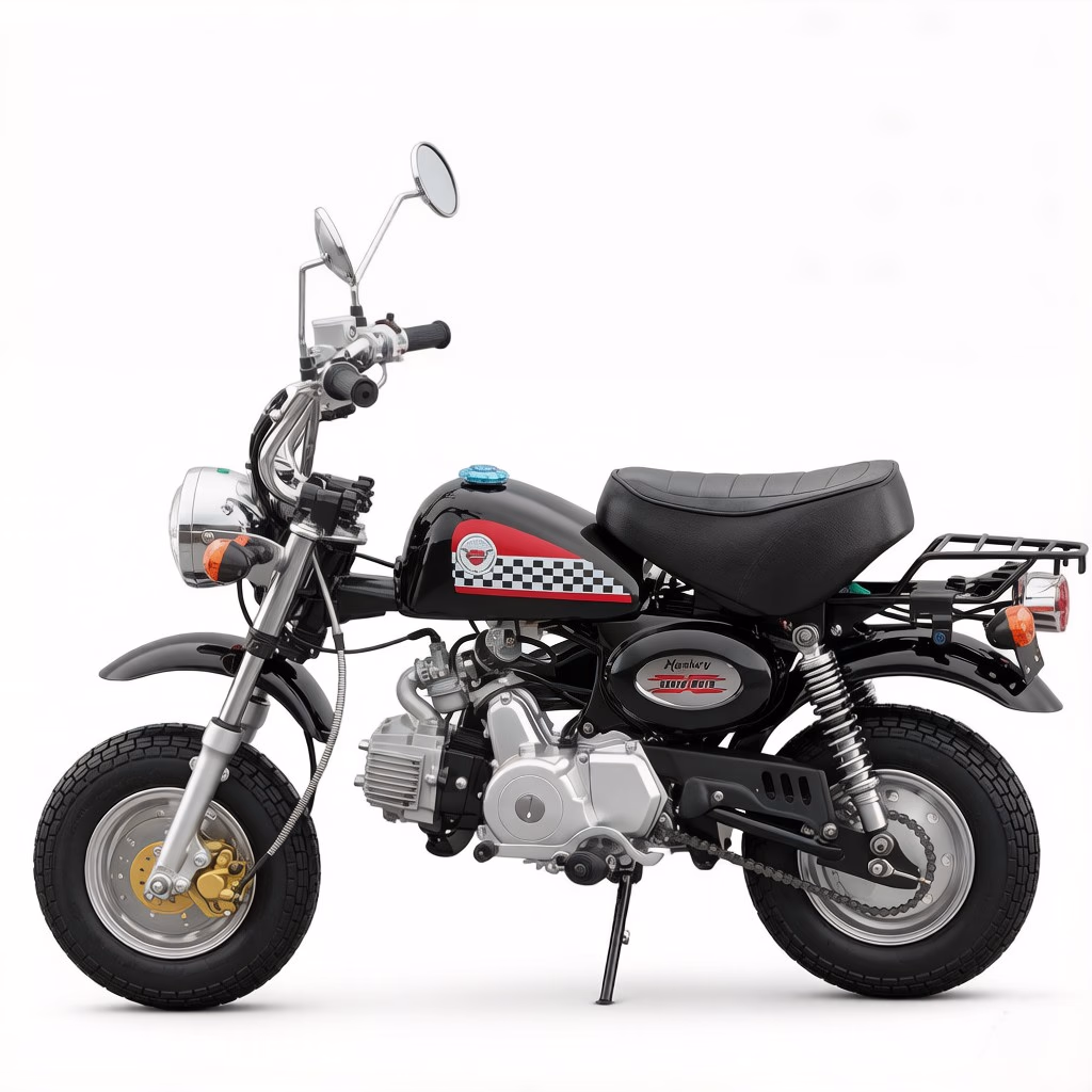 Classic mini motorcycle with checkered fuel tank design