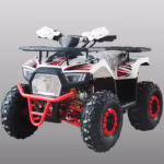 ATV deportivo blanco y rojo con portaequipajes negro
