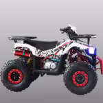 ATV juvenil blanco y rojo con asiento negro