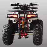 Vista trasera de un quad ATV con doble escape y luces traseras LED.