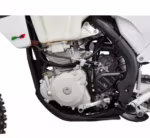 Close-up view of motorcycle engine and fuel tank