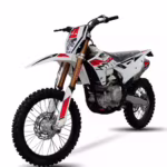 White and red YKF dirt bike with gold forks