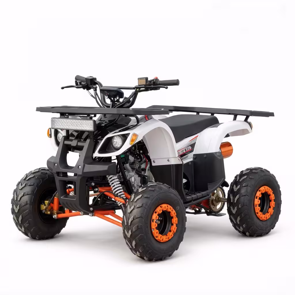 YKF-XGN 125cc youth quad white and black ATV with orange wheels
