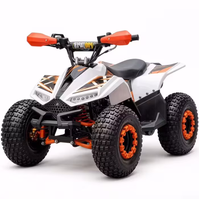 YKF-XLY02-ykfmoto-com Mini quad YKF-XLY de 125 cc, color blanco y naranja, con transmisión CVT, ideal para jóvenes.