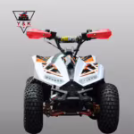 White ATV with orange graphics front view