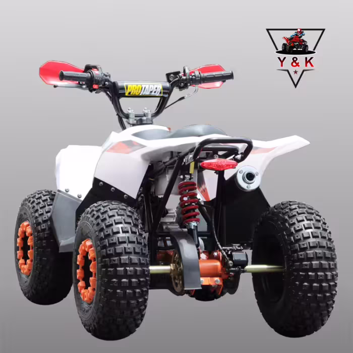 Vista trasera de un mini quad ATV blanco