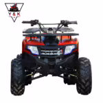 Red ATV quad bike front view with headlights