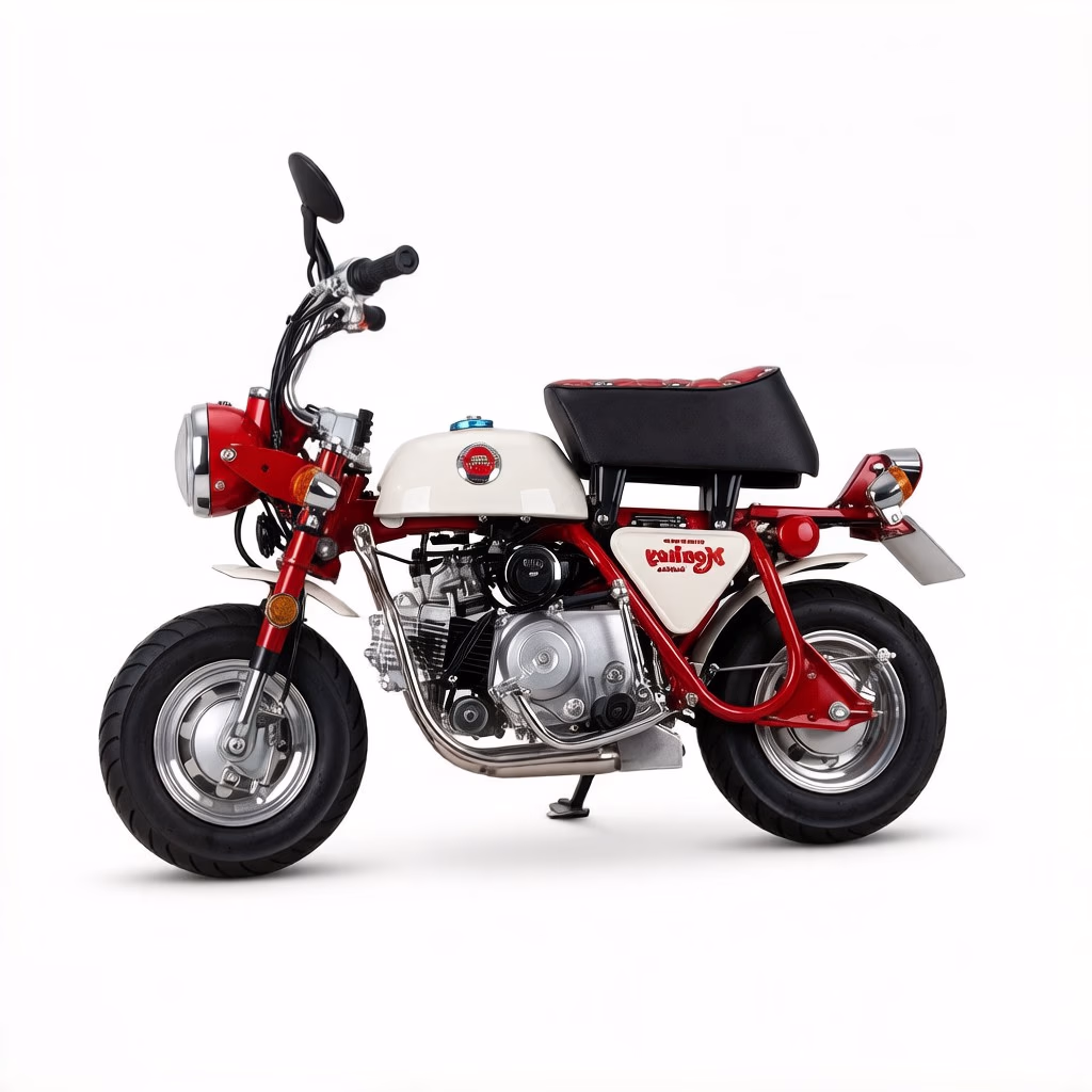 Red and white mini motorcycle side view
