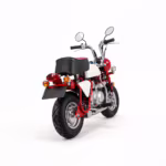 Red and white mini motorcycle rear three-quarter view