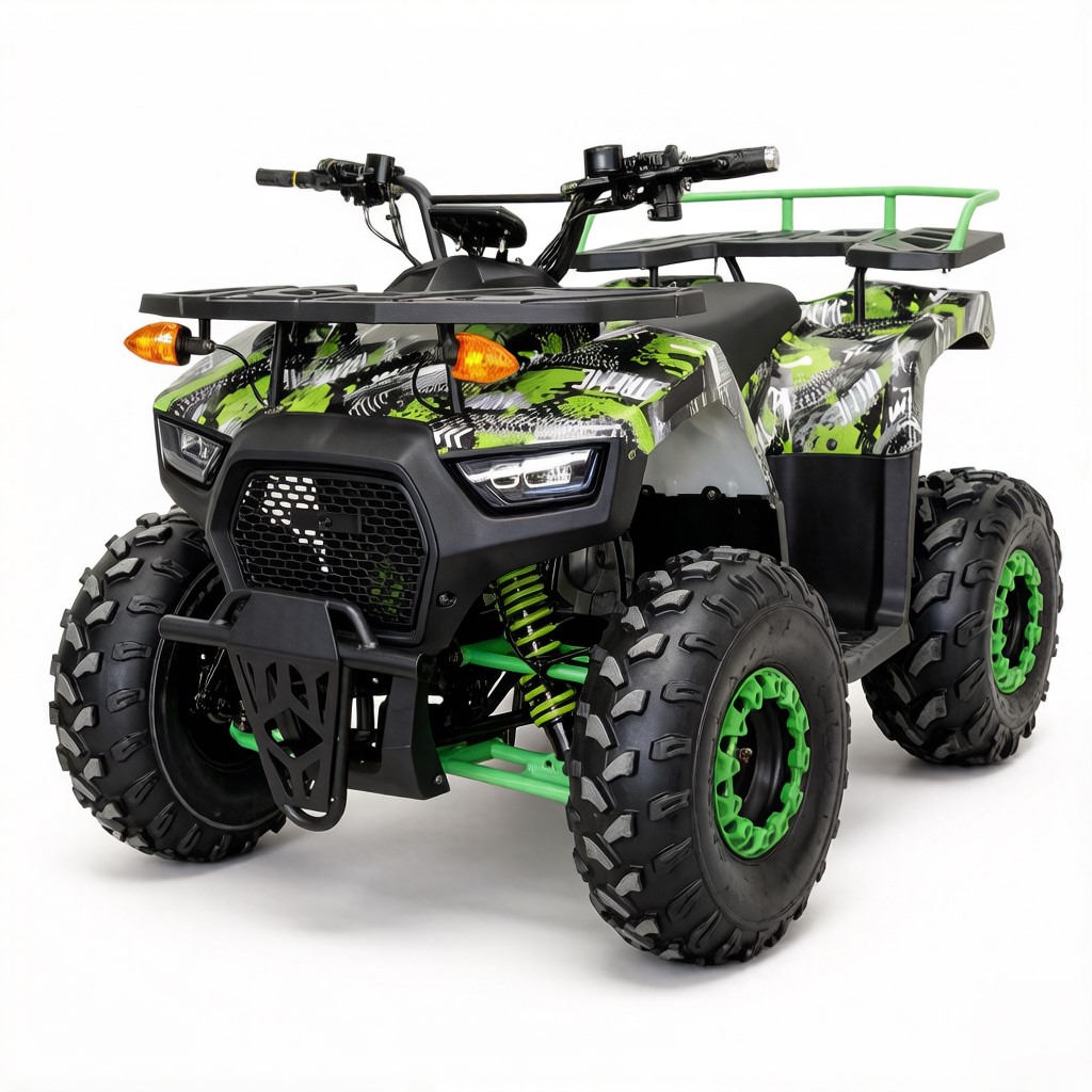 YKF-XTL 125cc quad green and black camouflage youth ATV with large tires
