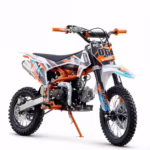 Moto de motocross infantil laranja e branca com o número 06