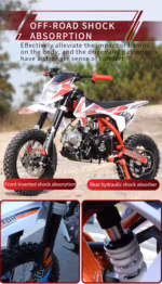 Moto todoterreno con sistema de amortiguación delantera y trasera.