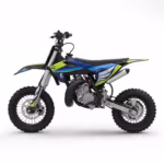 Blue and yellow mini dirt bike side view
