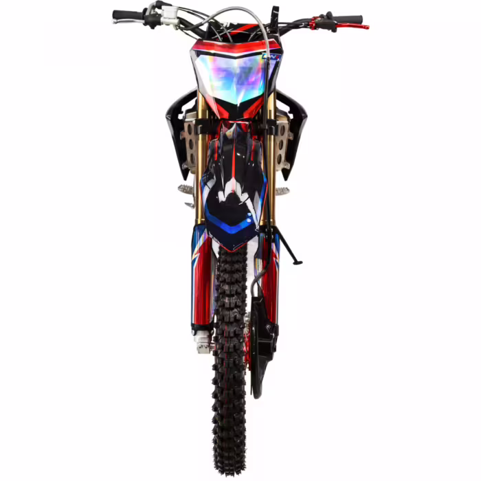 Vista frontal de la moto de cross YKF-7
