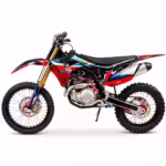 Red and blue off-road dirt bike with black seat