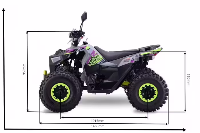Vista lateral del ATV YKF-BL con dimensiones