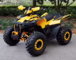 Yellow and black ATV quad bike parked outdoors