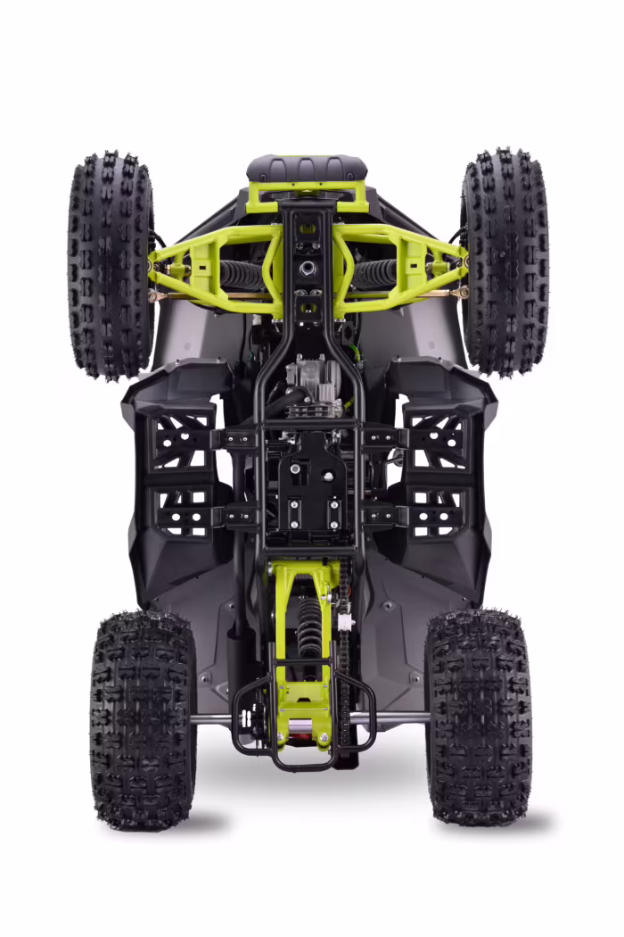 Chasis de ATV que muestra la suspensión y el bastidor.