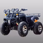 Black ATV with four spotlights and off-road tires