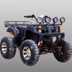Black ATV quad bike with off-road tires and front lights