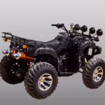 Black ATV quad bike with dual exhaust and roof lights