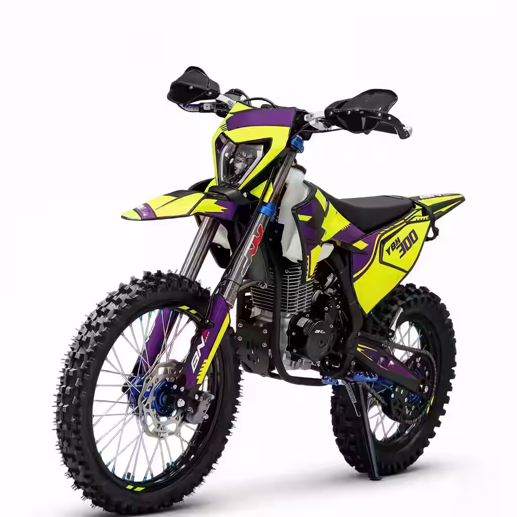 Moto de motocross YBH 300 amarela e roxa
