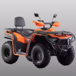 Orange and black utility ATV with two-up seating