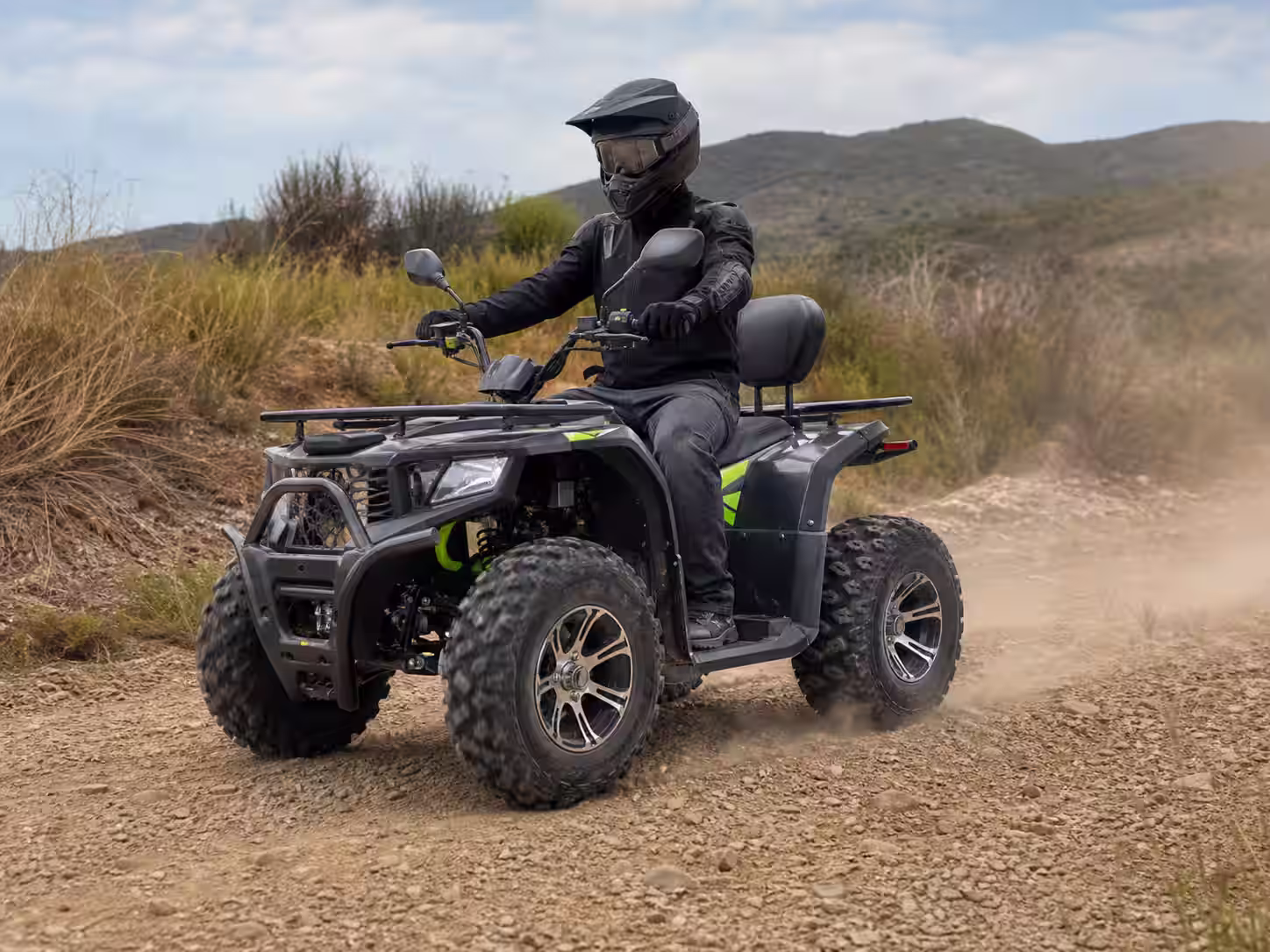 Rider on YKF-DDQ II ATV showing comfortable riding position
