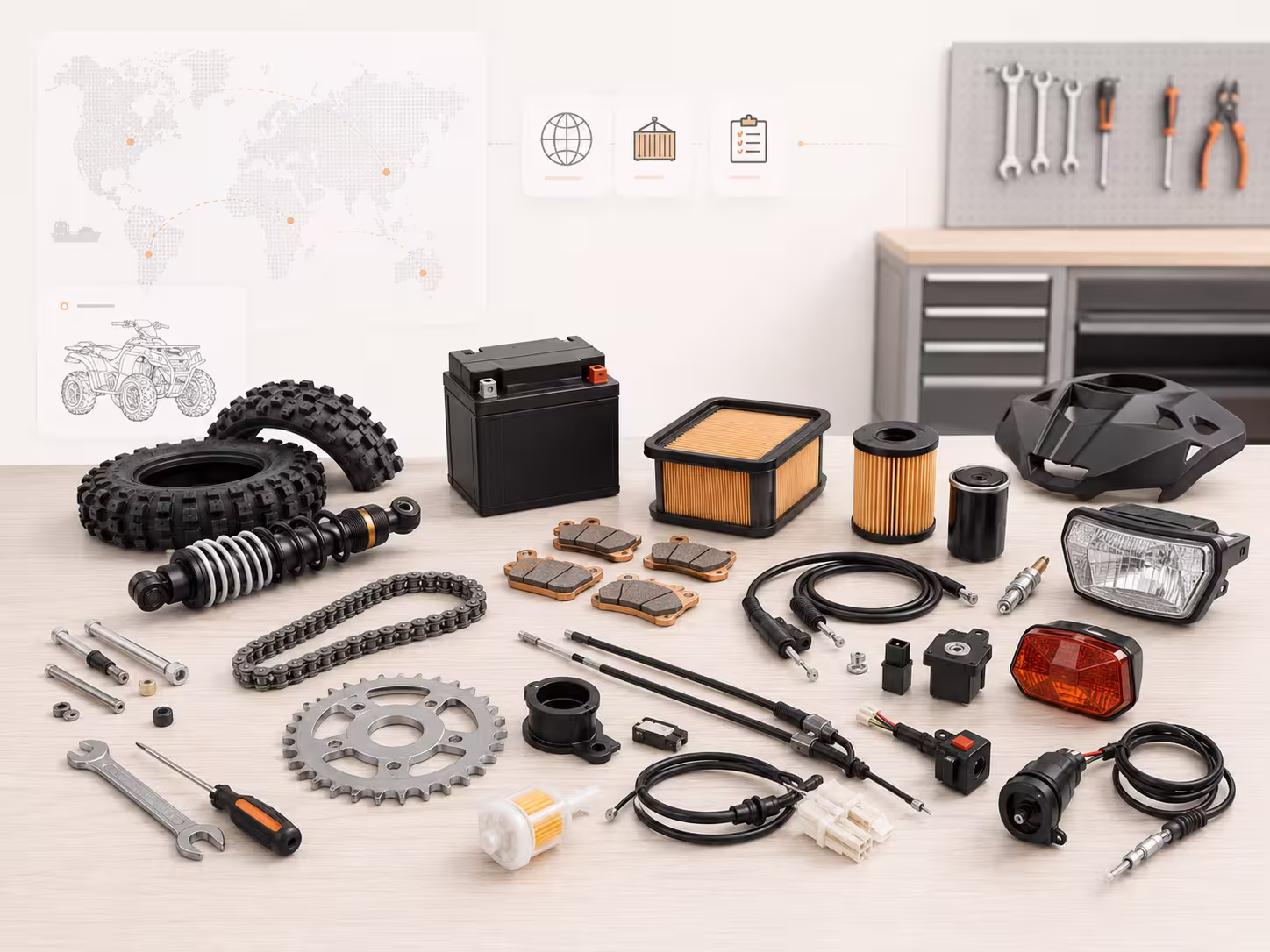 Wholesale ATV and dirt bike spare parts kit with fast-wear and service components